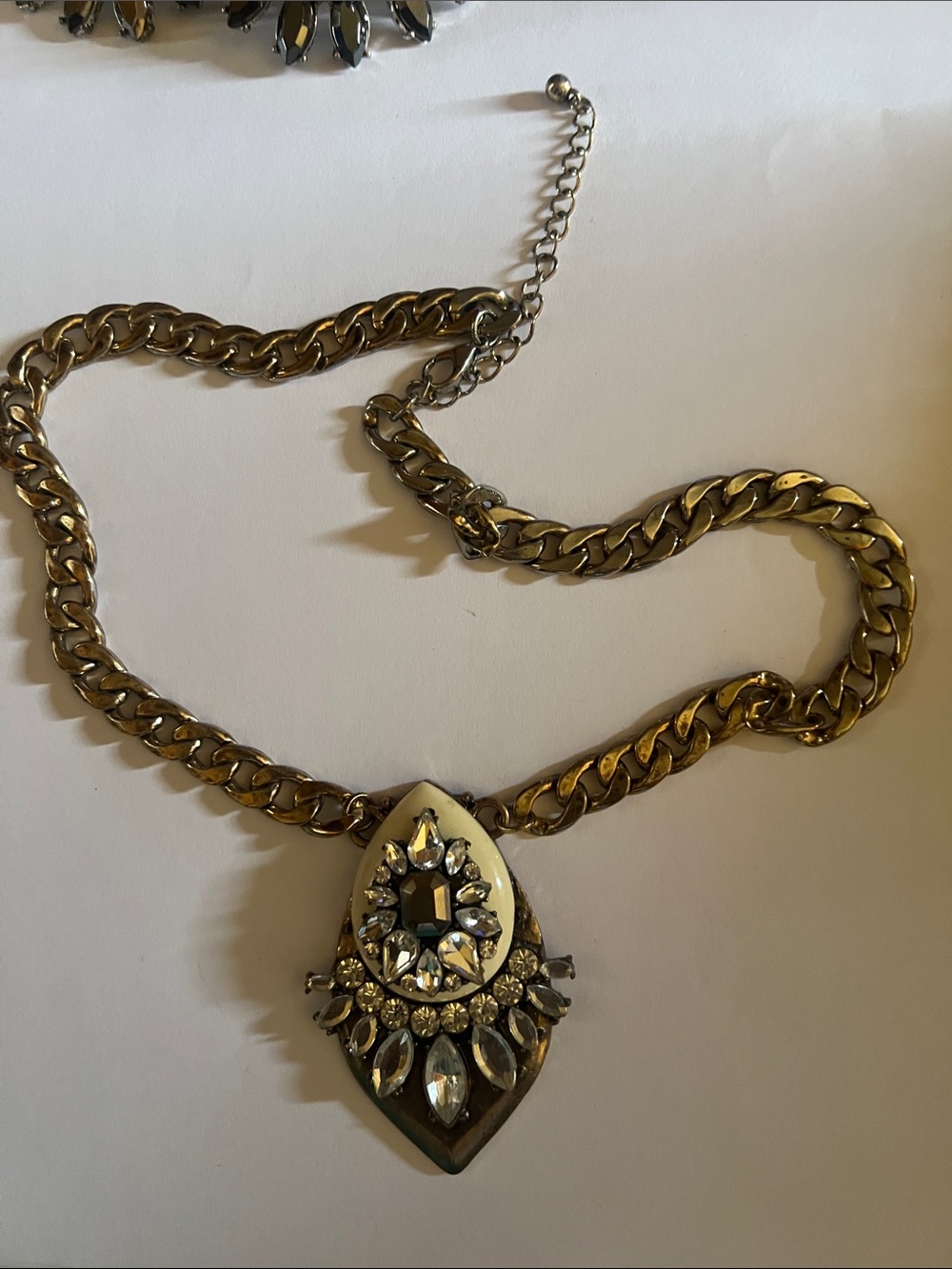 Gold-Tone Statement Necklace with Clear Crystal Pendant